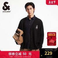 杰克·琼斯（JACK&JONES）秋季新款宽松针织开衫男铁塔刺绣潮流时尚百搭开衫毛衣长袖针织衫 黑色E40常规黑色E40 175/96A/M