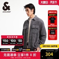 杰克·琼斯（JACK&JONES）秋季新款宽松翻领格纹花呢潮流百搭小香风外套长袖衬衫夹克男款 水泥灰色E39 常规 165/88A/XS