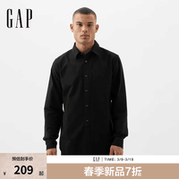 Gap男装2025春季新款纯棉基础款翻领长袖衬衫多色上衣美版 黑色 514274 S 美码 M亚洲码175/92A