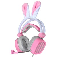 西伯利亚（XIBERIA）S21 耳机耳麦头戴式 电竞电脑手机耳机带麦 游戏耳机 粉色兔耳朵 直播主播