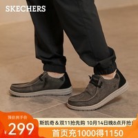 斯凯奇（Skechers）男鞋夏季商务休闲鞋季百搭时尚帆布鞋舒适复古一脚蹬66387 黑色/BLK 41