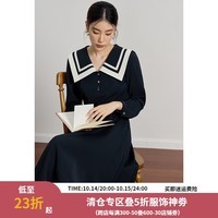 独束大码女装【双色可选】撞色海军领连衣裙秋新款微胖mm减龄裙子 海湾蓝 L