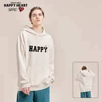 查尔斯桃心秋冬款美式休闲简约情侣款HAPPY字母印花连帽套头卫衣男女同款 浅卡其 S