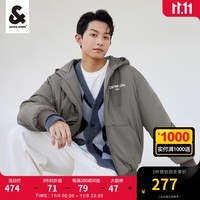 杰克·琼斯（JACK&JONES）秋冬男士棉衣时尚潮流字母印花连帽棉服外套情侣同款夹克男装 石雕灰-E05  175/96A/M