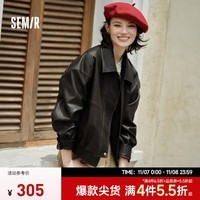 森马（Semir）[商场同款]外套女PU仿皮做旧个性2024秋新款潮酷宽松夹克街头 咖色调00355 M 160/84A