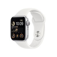 Apple Watch SE 2022款智能手表GPS款40毫米银色铝金属表壳白色运动型表带 健康电话手表  MNJV3CH/A