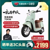 五星钻豹电动摩托车60V20AH电瓶车1200W大功率成人外卖车长续航电动车G3 海沫绿