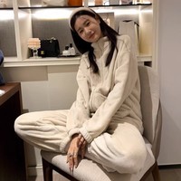 翊尚美珊瑚绒睡衣女秋冬季加绒加厚保暖居家服套装可外穿休闲小个子外套 奶油米【上衣+裤子两件套】 L【适合80-120斤】