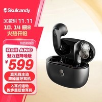 SKullcandy骷髅头 Rail ANC 魅力豆降噪版 真无线主动降噪蓝牙耳机 入耳式运动跑步重低音耳机  纯黑色