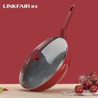 LINKFAIR 凌丰 麦饭石色不粘锅炒锅多功能少油烟炒菜锅平底电磁炉通用 红色单柄炒锅 28cm