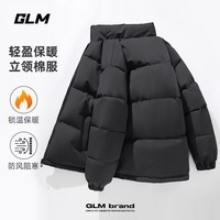 GLM男士棉服秋冬季加厚保暖休闲立领款青少年潮牌时尚防寒棉袄子外套 黑#GL纯色 2XL