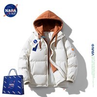 NASA LIKE官方棉服外套男冬季休闲假两件棉衣美式羽情侣绒服男士加厚棉袄子 卡其色 M（推荐90-110斤）