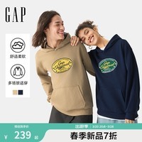 Gap男女装2025春季新款贴布绣logo袋鼠袋连帽卫衣休闲上衣721290 卡其色 M (170/92A)亚洲尺码