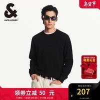 杰克·琼斯（JACK&JONES）男装针织衫纯色舒适纯棉立体钢印圆领套头毛衣 E40 黑色 165/88A/XS