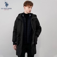 U.S. POLO ASSN.US保罗羽绒服男中青年外套连帽冬季保暖白鸭绒工装外套男百搭男装 黑色7018 M 165（105-120斤左右）