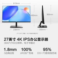 HKC 27英寸 4K高清IPS 10.7亿色电子书护眼低蓝光 三面微边可壁挂专业设计商务办公电脑显示器 S2716U