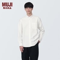 无印良品 MUJI 男式 棉水洗牛津 纽扣领 长袖衬衫 衬衣外套纯棉全棉 白色 L(175/100A)