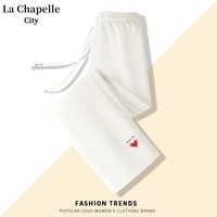 La Chapelle City拉夏贝尔奶芙条直筒休闲裤女春秋季2024年新款运动通勤百搭风长裤 米白-数码爱心K M