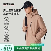 诺诗兰（NORTHLAND）全压胶冲锋衣情侣防水耐磨三防户外男女徒步登山春夏夹克外套 明茶褐色-07E男 175