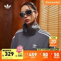 adidas情侣款复古风梭织立领夹克外套男女阿迪达斯官方三叶草 深灰 L