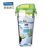 Glasslock 韩国进口玻璃水杯加厚可爱情侣杯随手杯可爱透明茶杯 钢化玻璃不带刻度绿附杯套 450ml