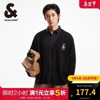 杰克·琼斯（JACK&JONES）秋季新款宽松针织开衫男铁塔刺绣潮流时尚百搭开衫毛衣长袖针织衫 黑色E40常规黑色E40 170/92A/S