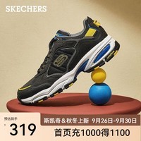 斯凯奇（Skechers）男鞋休闲鞋 潮流百搭复古老爹鞋 厚底增高鞋男士运动鞋237145 黑色/黄色/BKYL 46