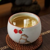 真迹国风主人杯汝窑开片品茗杯陶瓷大号品茗杯功夫茶具家用喝茶杯茶盏 馋猫主人杯