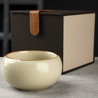 真迹高档汝窑开片品茗杯陶瓷主人杯家用个人单杯茶盏茶杯功夫茶具配件 汝窑矮禅定杯-米黄 150ml