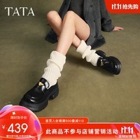 他她（TATA）侦探家英伦厚底乐福鞋女鞋浅口小皮鞋单鞋2024秋7OL29CA4 黑色（一脚蹬款） 36