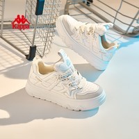 KAPPA卡帕女鞋厚底小白鞋女2025春季新款百搭星星鞋休闲情侣滑板鞋子女 经典白 40