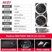 微星（MSI） RX 6500XT/6650XT/6750XT 全新电竞游戏台式机电脑独立显卡 RX6700XT MECH 2X 12G OC