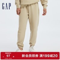 Gap男装秋季款空气三明治LOGO宽松796150束脚长裤 卡其色 175/95(S)