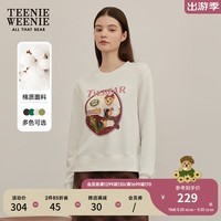 Teenie Weenie小熊秋冬宽松叠穿复古圆领印花套头卫衣女 乳白色 160/S