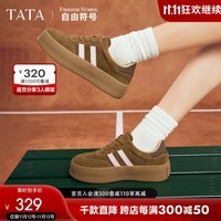 他她（TATA）时尚复古厚底德训鞋女撞色休闲板鞋2024春W9B01AM4 啡/粉 34