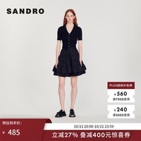 SANDRO春秋女装法式黑色修身短袖针织开衫上衣SFPPU00678