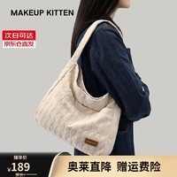 MAKEUP KITTEN包包女包MK2024新款托特包女士单肩包帆布包生日礼物送女友老婆 米白-新款生日礼物送女生