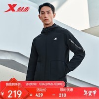 特步男子针织连帽上衣秋冬保暖户外运动针织连帽上衣 正黑色 M 