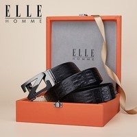 ELLE HOMME法国品牌男士皮带自动扣头层牛皮高档休闲腰带生日礼物送老公父亲 质感磨砂/橙色皮盒/902062枪色 110cm 130-150斤适用