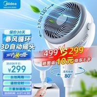 美的（Midea）电风扇 空气循环扇家用立式遥控落地扇涡轮换气扇循环对流3D摇头电扇轻音低噪大风力节能风扇 GAG24JR【3D摇头 累计销售6W+】