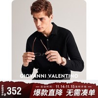 卓凡尼·华伦天奴（GIOVANNI VALENTINO）黑色休闲含羊绒翻领毛衣针织开衫男装秋冬季抗菌长袖外套 黑色 S