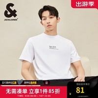 杰克·琼斯（JACK&JONES）男装夏季新款潮男舒适百搭休闲字母印花圆领短袖T恤男224101026 本白色-1 165/88A/XS