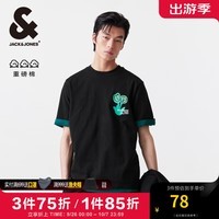 杰克·琼斯（JACK&JONES）夏季新款潮流百搭简约重磅纯棉花朵图案印花短袖T恤男224201089 E40 黑色 常规 E40 黑色 170/92A/S