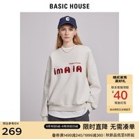 BASIC HOUSE/百家好韩系休闲印花卫衣女2024秋季新款圆领套头宽松潮流上衣女 米色 S