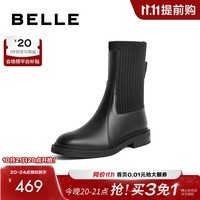 百丽高级简约袜靴女商场同款显瘦短靴A3F1DDZ3 黑色 37