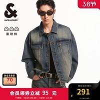 杰克·琼斯(JACK&JONES)男装春秋新款时尚做旧水洗宽松重磅废土风复古纯棉牛仔外套夹克男 E39 中蓝牛仔 185/104A/XL