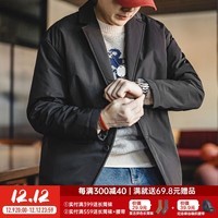 马登工装 美式休闲平驳领西装夹克棉服男秋冬黑色加厚保暖商务外套 黑色 L