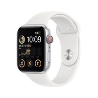 Apple Watch SE 2022款智能手表GPS + 蜂窝款44毫米银色铝金属表壳 白色运动型表带 eSIM健康手表 MNQ33CH/A