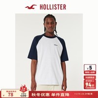 HOLLISTER24夏新款美式情侣纯棉撞色插肩重磅T恤 男女 KI323-4050 蓝色拼灰色 XXL (185/124A)