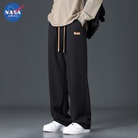 NASA RHUDE九分锥形休闲裤男士秋冬季加绒款透气束脚贴标运动卫裤休闲长裤子 黑色平口（803） L（建议110-130斤）